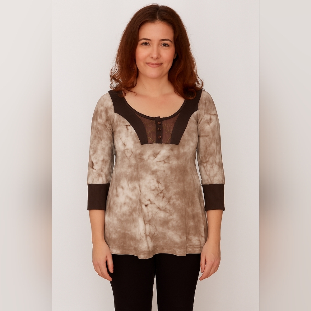 DAY TRIP Whimsigoth 3/4 sleeve sheer boho coastal cowgirl Tie-Dye‎ Shirt size M